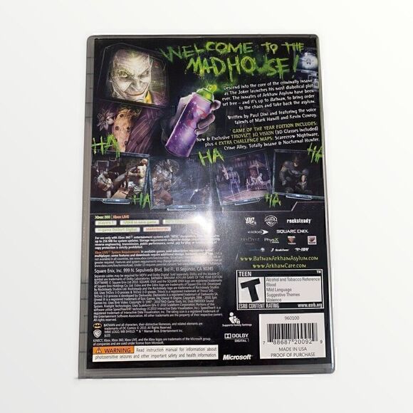 Batman Arkham Asylum Game Of The Year Edition FREE SHIP Xbox 360 2010 No Manual - Picture 3 of 4